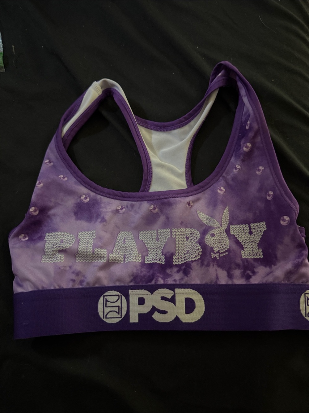 PSD Purple Tie-Dye Rhinestone Playboy Sports Bra
